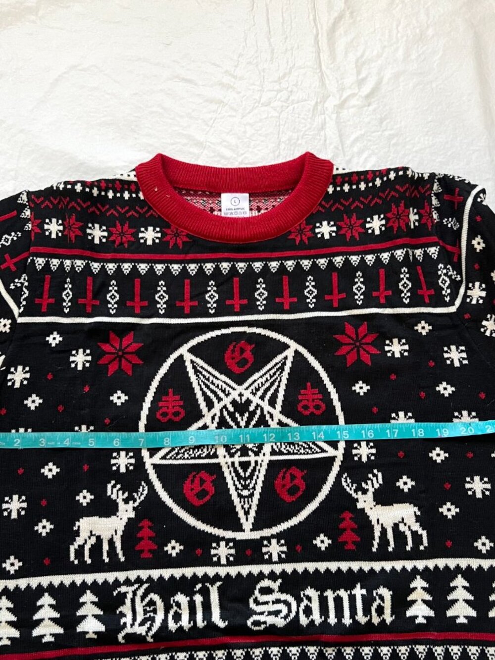 Ugly Christmas Sweater black red white knit Hail Santa Adult Large pullover - Picture 4 of 6